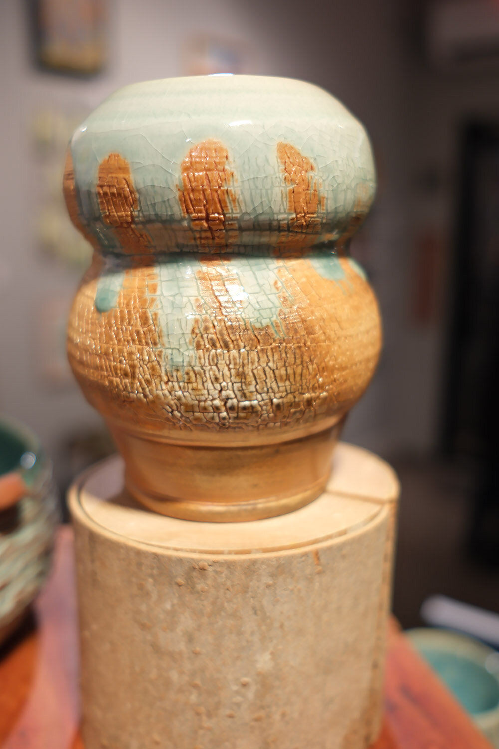 A piece by Amy Dooley that she fired in an Anagama Wood Kiln.